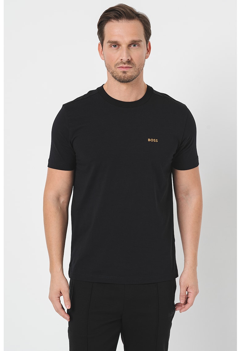 Tricou cu logo discret si decolteu la baza gatului - Negru