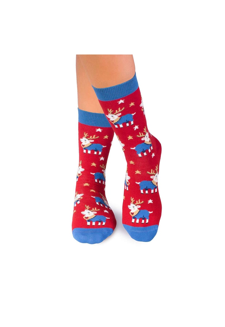 Sosete bumbac de craciun Colour Cotton Ren Jucaus - Rosu