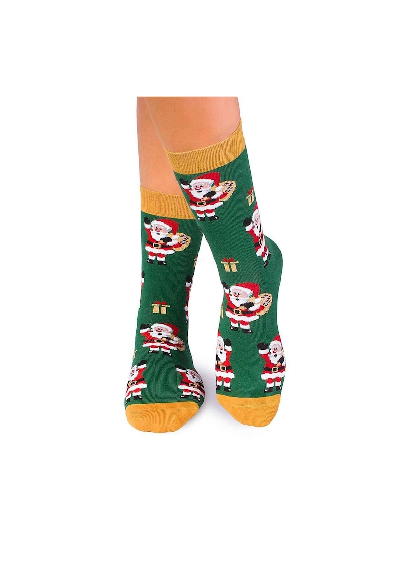 Sosete bumbac de craciun Colour Cotton Mos Craciun - Verde