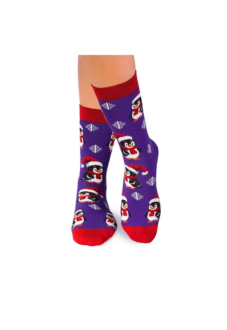 Sosete bumbac de craciun Colour Cotton Pinguin Fericit Violet -