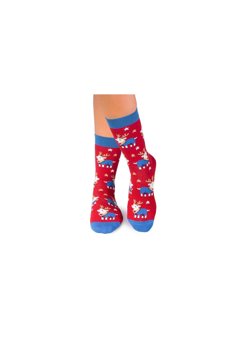 Pirin Hill Sosete bumbac de craciun pentru copii Colour Cotton Ren Jucaus - 27-30EU - Rosu
