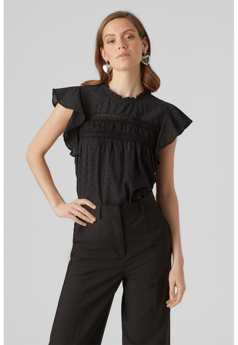 Bluza cu maneci butterfly scurte - Negru