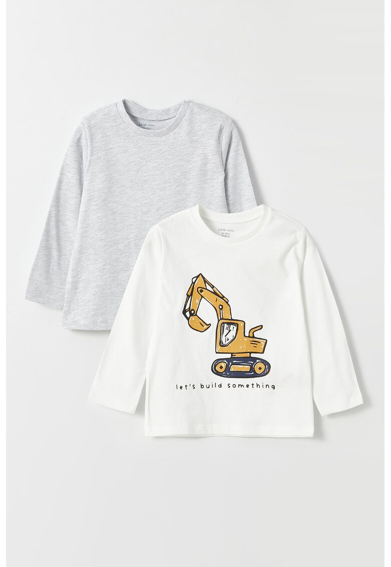 Set de bluza cu imprimeu si model uni - 2 piese