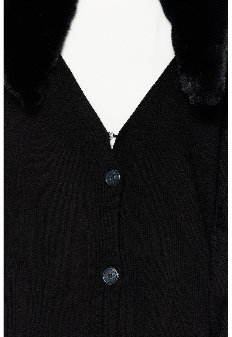 Cardigan cu guler de blana sintetica