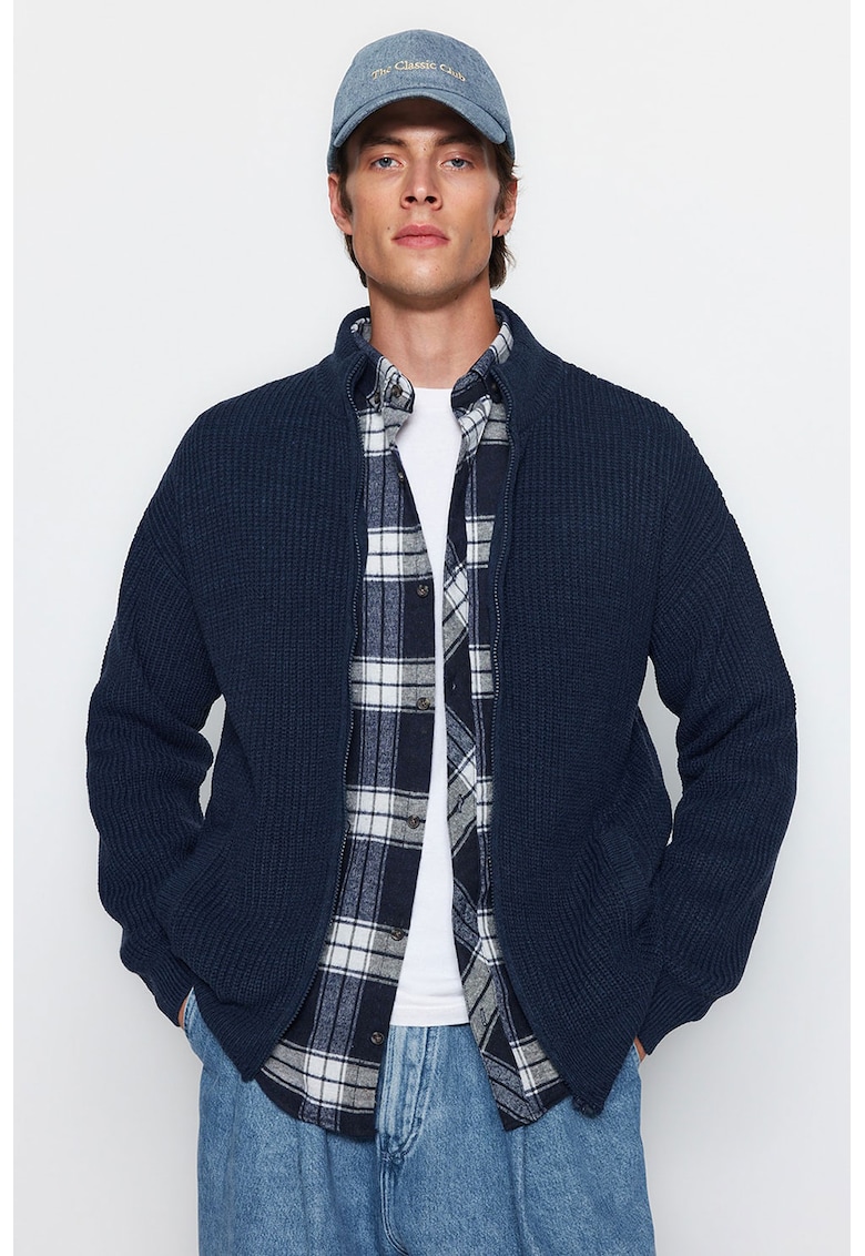 Cardigan cu fermoar si buzunare laterale