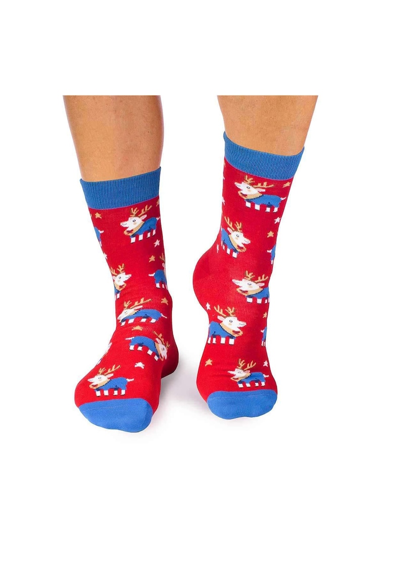 Sosete bumbac de craciun Colour Cotton Ren Jucaus - 43-46 EU - Rosu