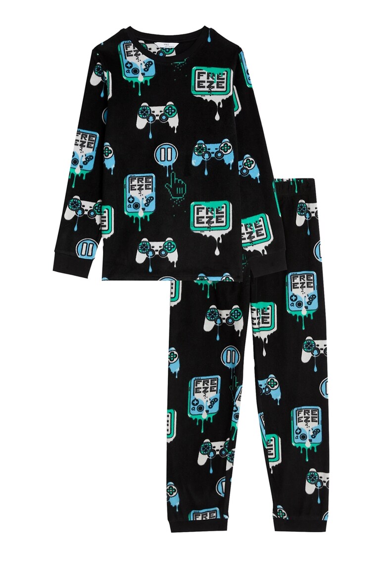 Pijama cu pantaloni lungi si imprimeu grafic