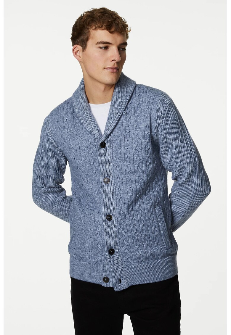 Cardigan cu model torsade si buzunare laterale