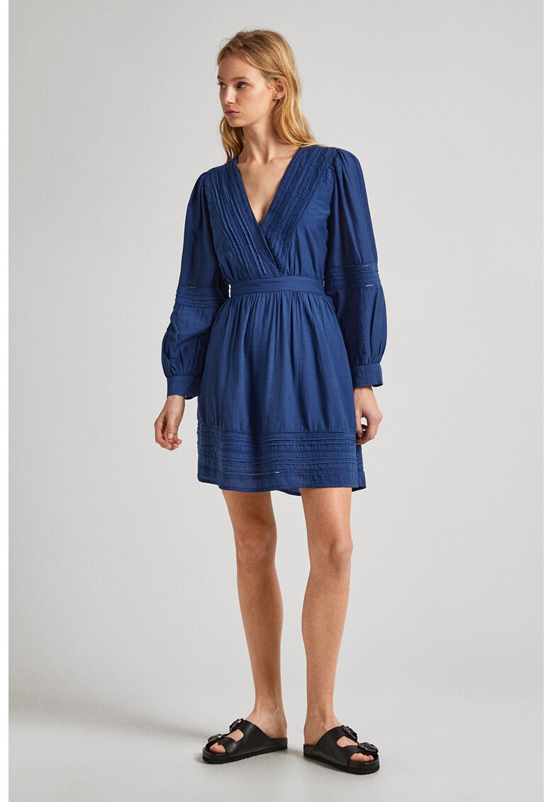 Rochie scurta din amestec de bumbac cu maneci bufante lungi