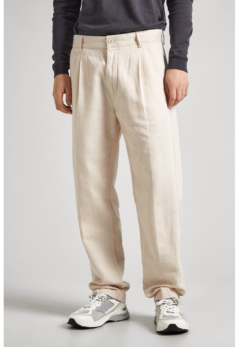Pantaloni din amestec de in cu insertii plisate