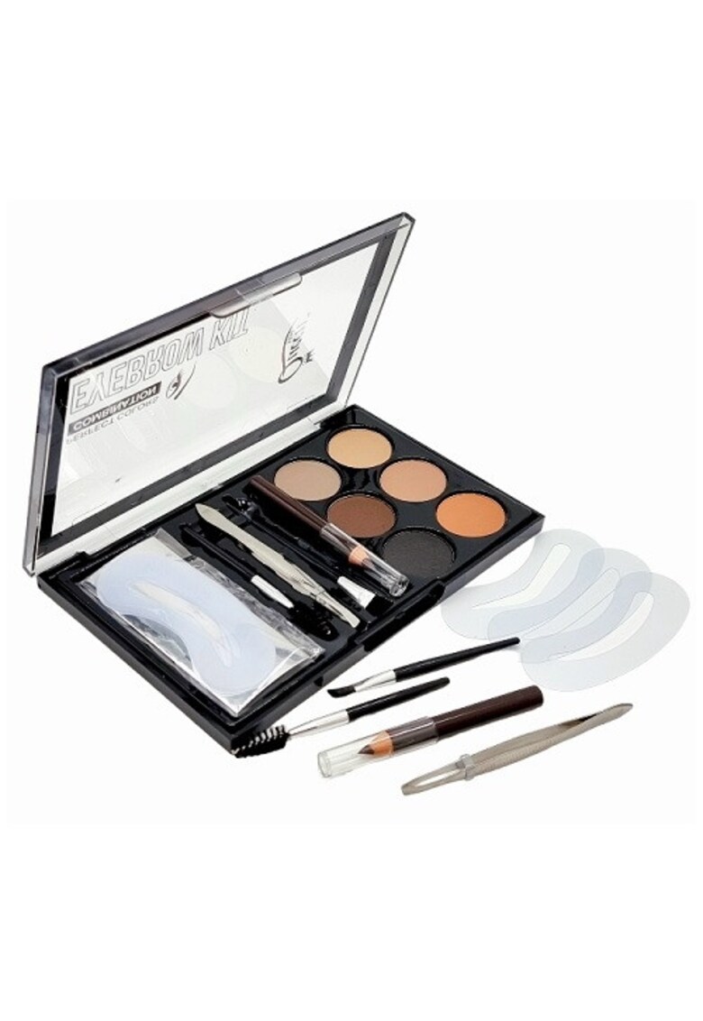 Set Stilizare Sprancene - Eyebrow Kit - 6 Farduri Sprancene - 3 Sabloane - 2 Pensule - Creion - Penseta