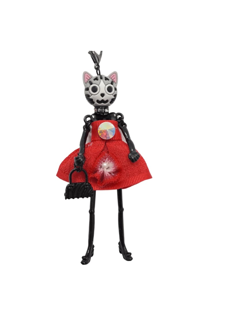 Colier negru - cu pandantiv in forma de pisica rosie - Marleen C1