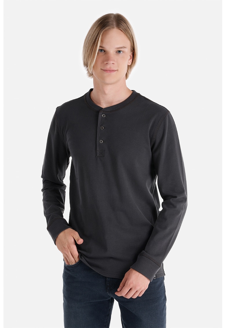Bluza cu decolteu henley si fenta cu nasturi - Gri antracit