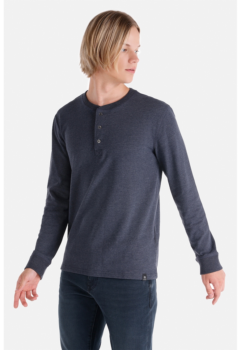Bluza cu decolteu henley si fenta cu nasturi - Albastru inchis