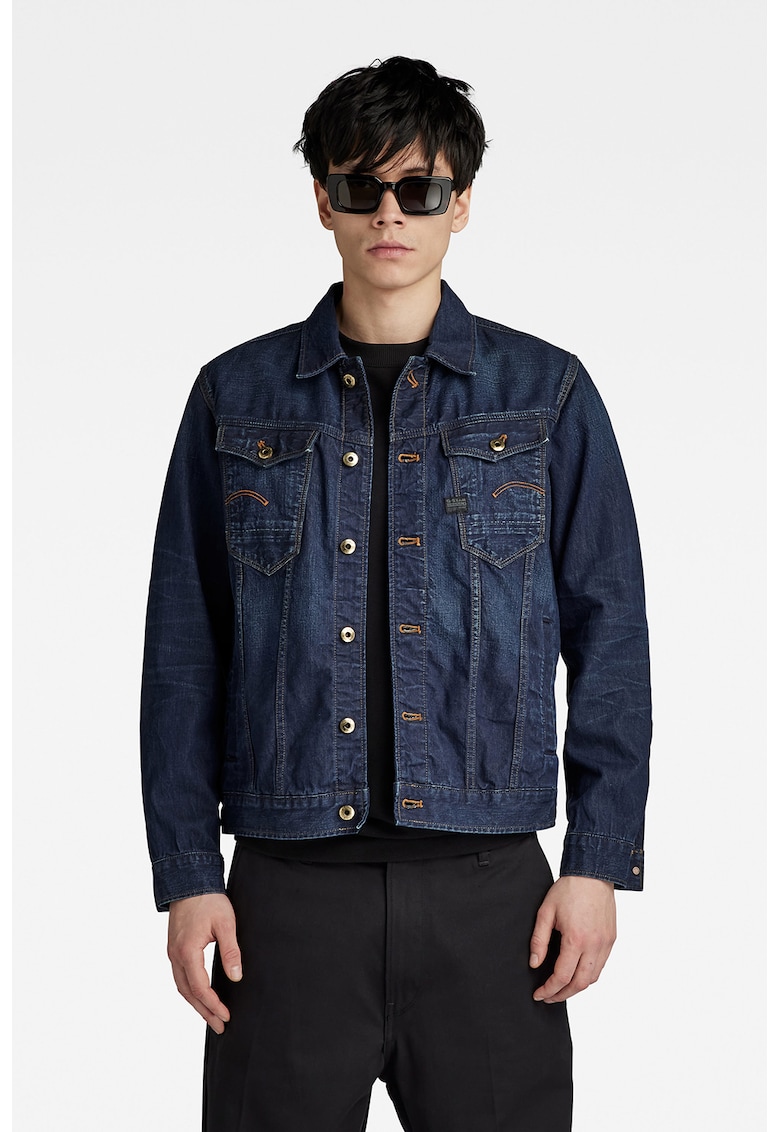 Jacheta de denim cu cusaturi contrastante - Albastru inchis