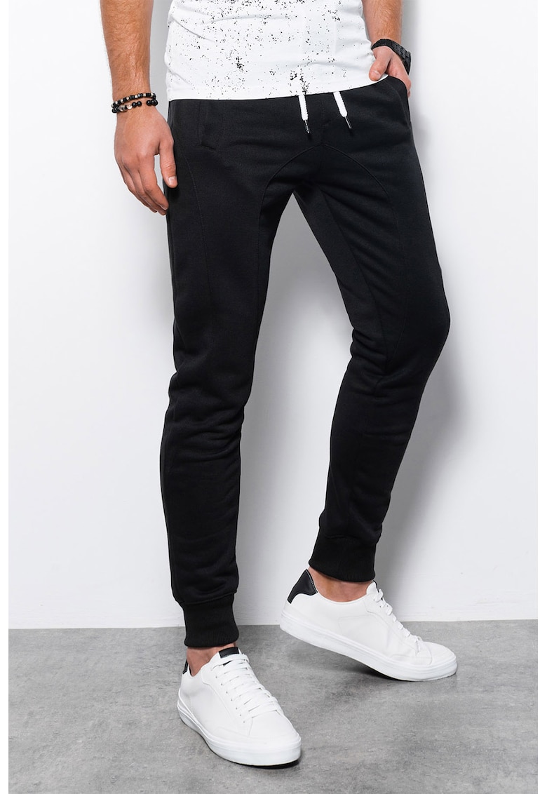 Pantaloni conici de trening cu snururi - Negru