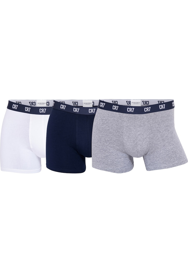 Set de boxeri cu banda logo in talie - 3 perechi - Alb/Gri/Bleumarin