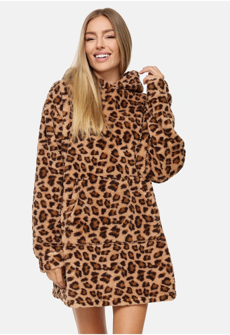 Rochie de casa cu gluga si animal print