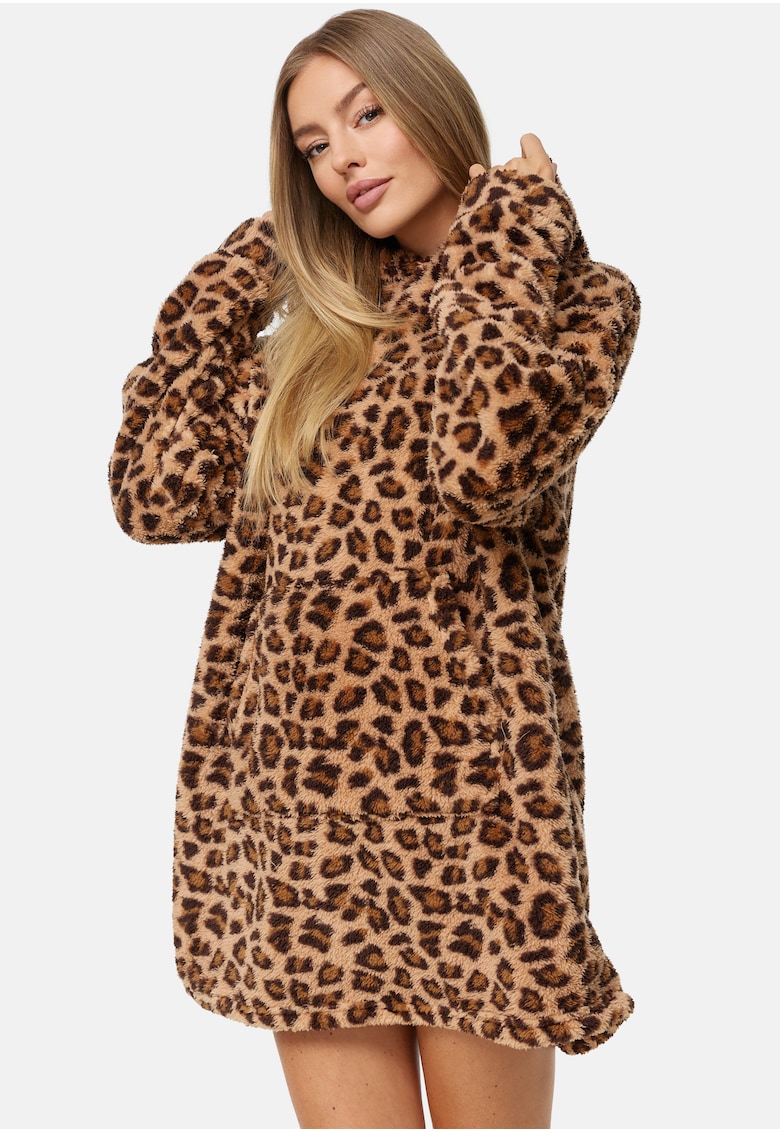 Rochie de casa cu gluga si animal print