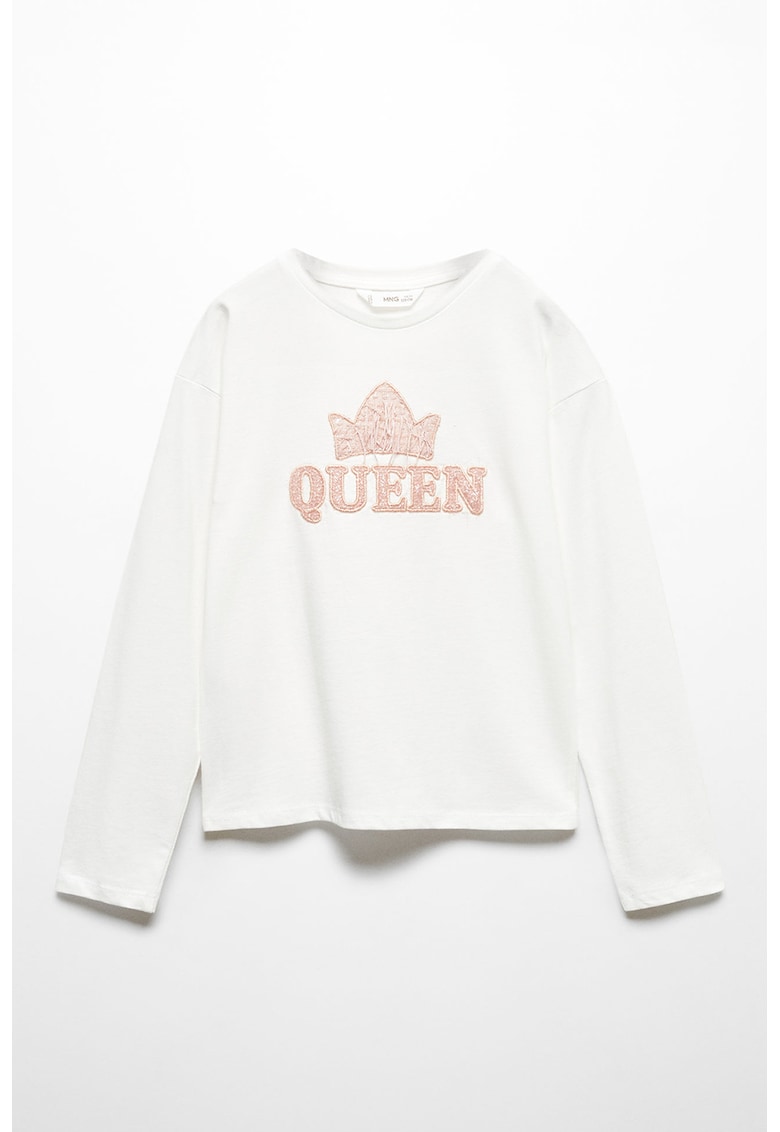 Bluza de bumbac cu broderie text Queen