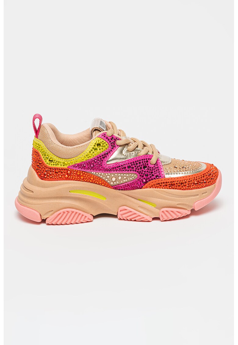 Pantofi sport cu model colorblock si aplicatii de strasuri