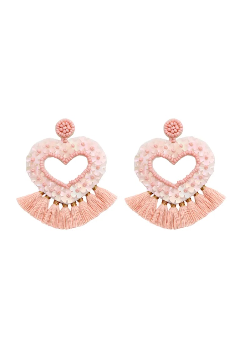 Cercei Jhumka din margele Miyuki - in forma de inima - stil indian - Roz