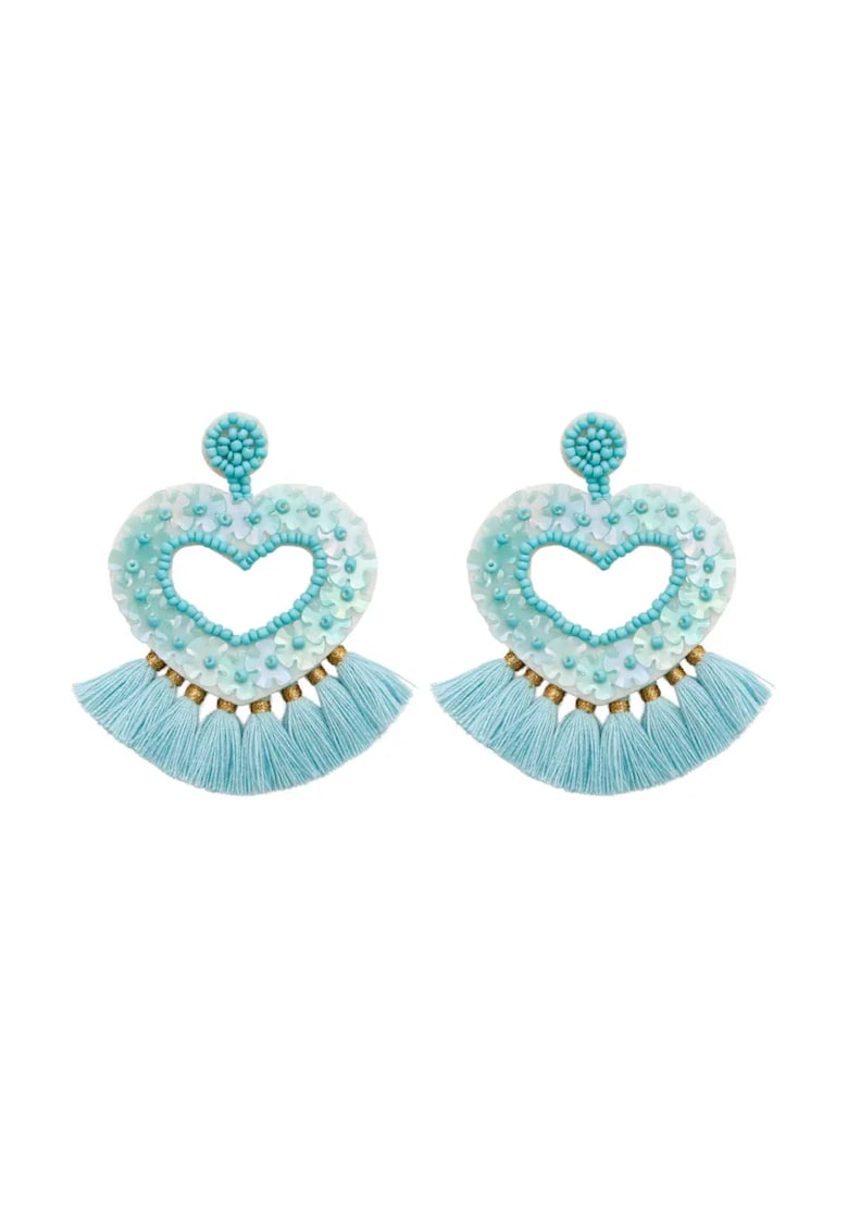 Cercei Jhumka din margele Miyuki - in forma de inima - stil indian - Turcoaz