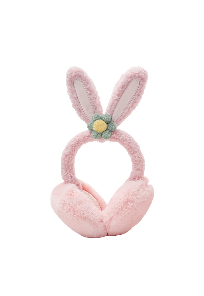 Acoperitori pentru urechi - protectie impotriva frigului - model casti dama cu urechiuse de iepuras si fundita - tematica flower bunny - marime universala - EFAYN