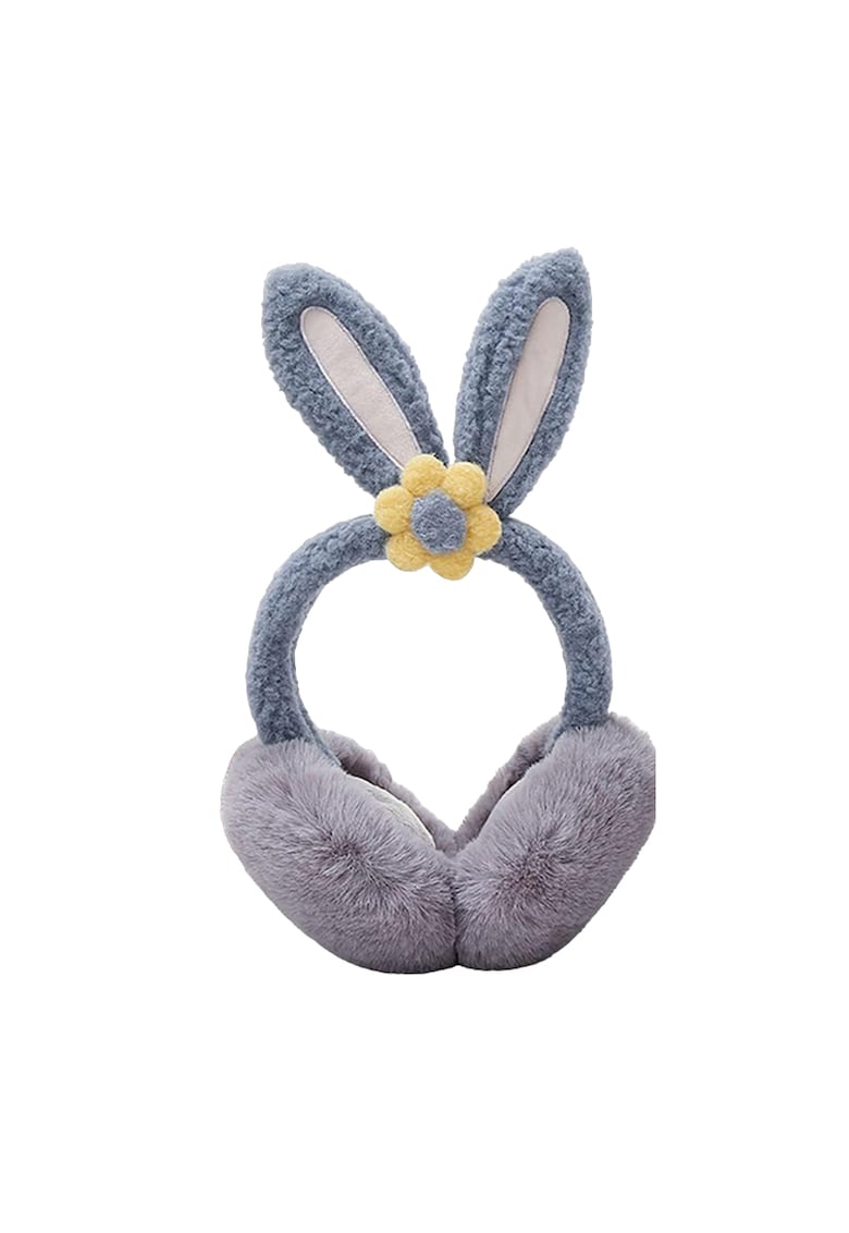 Acoperitori pentru urechi - protectie impotriva frigului - model casti dama cu urechiuse de iepuras si fundita - tematica flower bunny - marime universala - EFAYN