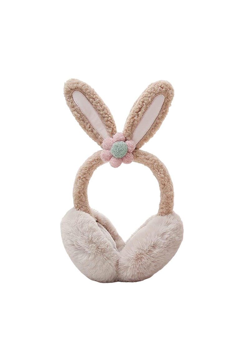 Acoperitori pentru urechi - protectie impotriva frigului - model casti dama cu urechiuse de iepuras si fundita - tematica flower bunny - marime universala - EFAYN