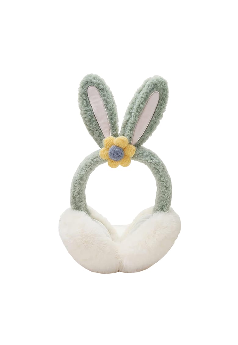 Acoperitori pentru urechi - protectie impotriva frigului - model casti dama cu urechiuse de iepuras si fundita - tematica flower bunny - marime universala - EFAYN