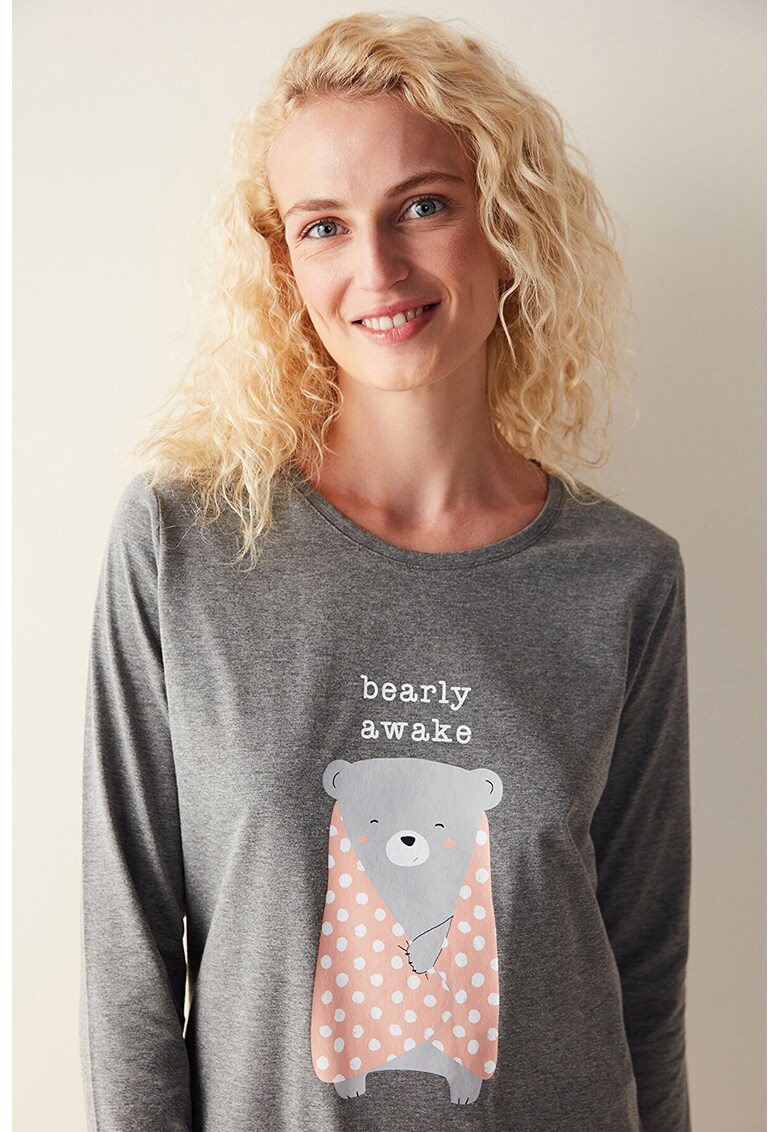 Bluza de pijama lunga cu imprimeu