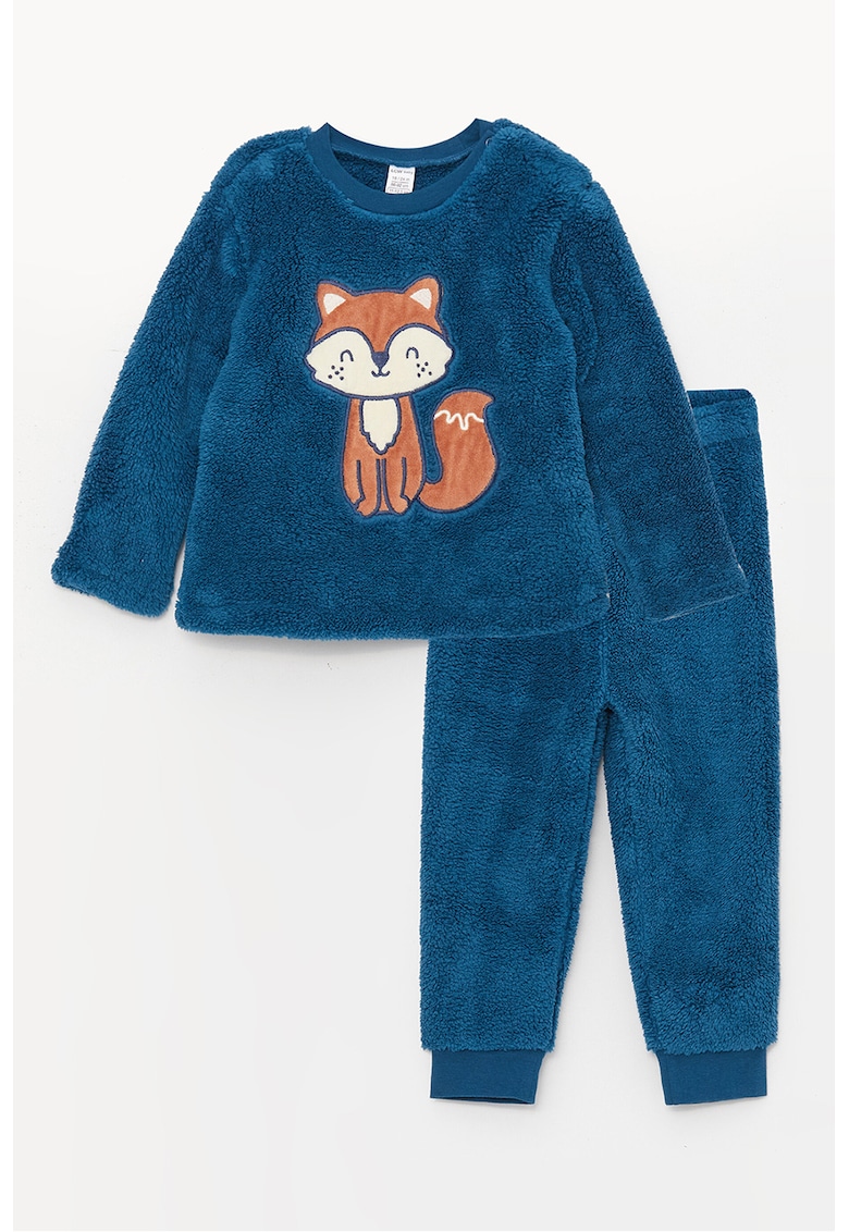 Pijama din material teddy cu aplicatie decorativa