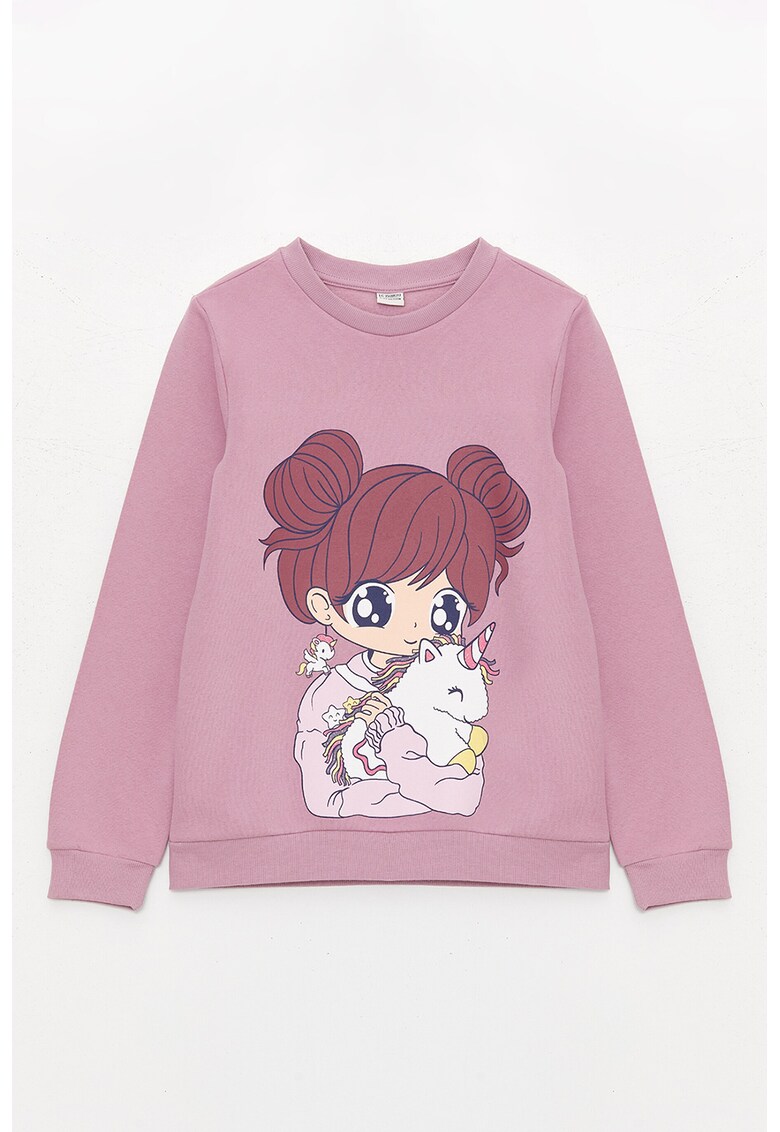 Bluza de trening cu captuseala din fleece si imprimeu manga