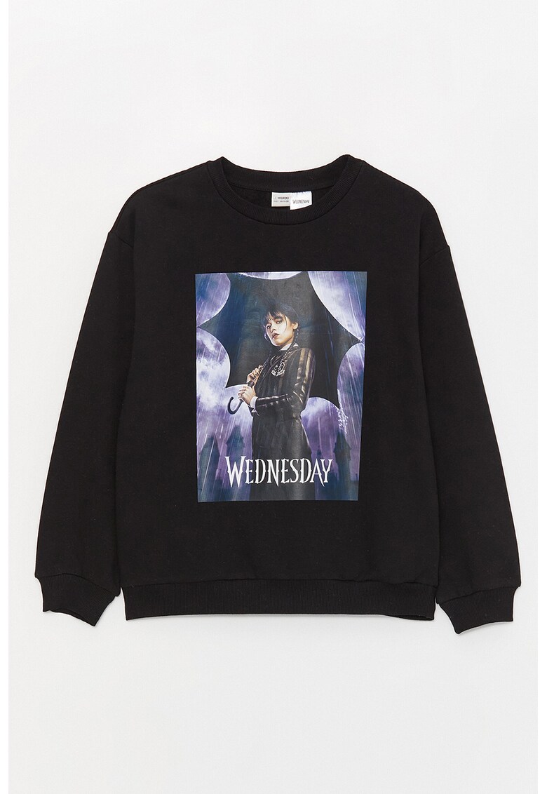 Bluza de trening cu captuseala din fleece si imprimeu tematic Wednesday