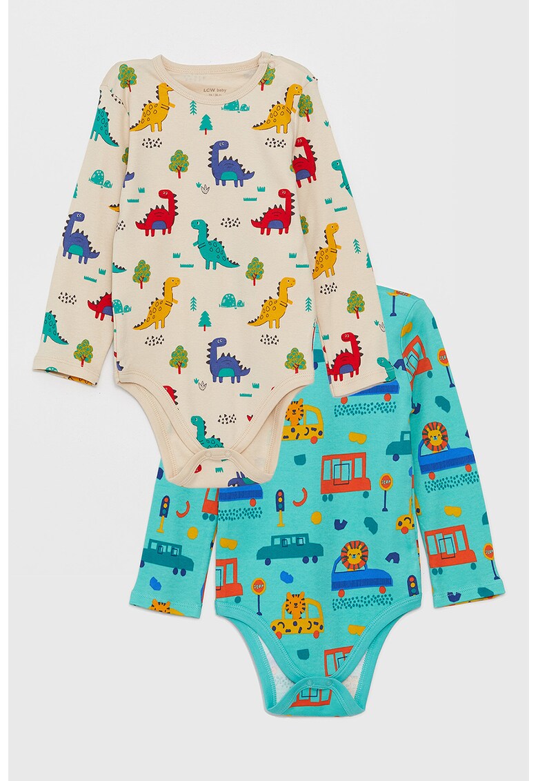 Set de body-uri cu maneci lungi si diverse imprimeuri - 2 piese