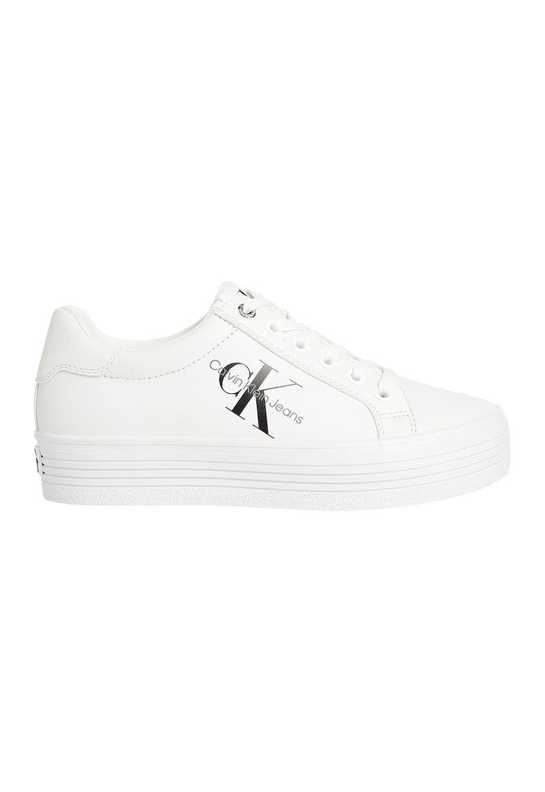 Calvin Klein Jeans Pantofi sport din piele cu talpa flatform si imprimeu logo - Alb