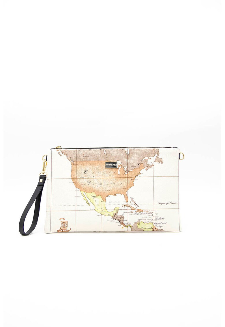 Geanta plic de piele ecologica cu model - Alb/Alb fildes/Bej nisip