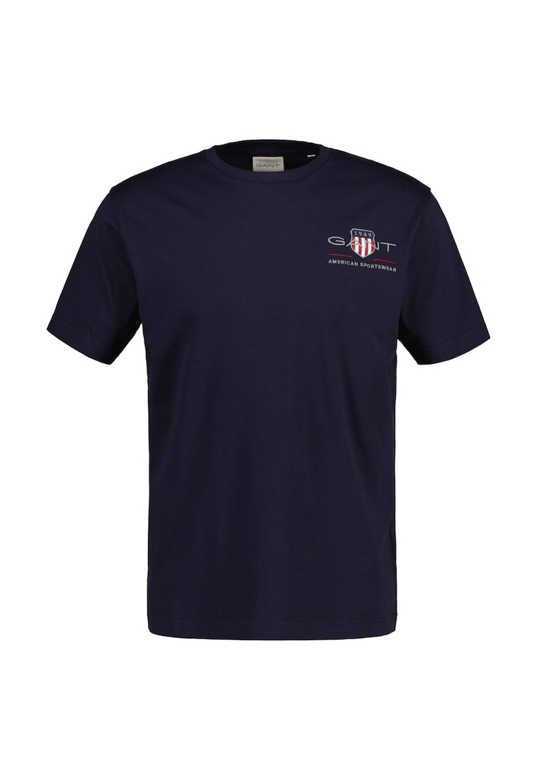 Tricou regular fit cu decolteu la baza gatului Archive - Bleumarin