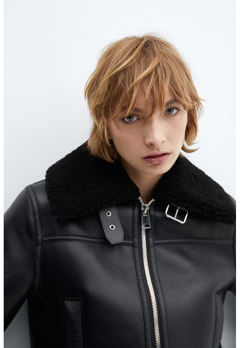 Jacheta biker cu detalii din material teddy Bicho