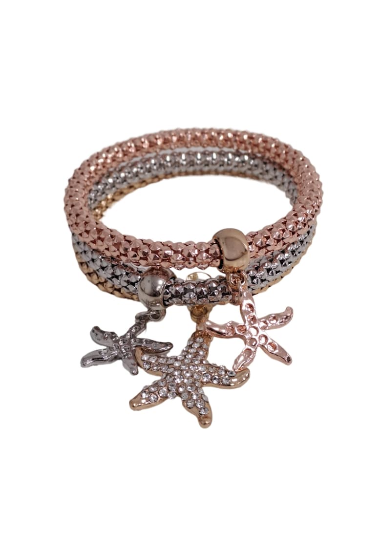 Set 3 bratari - aurii - argintii si rose gold - cu stelute de mare si pietre - Mayla C1