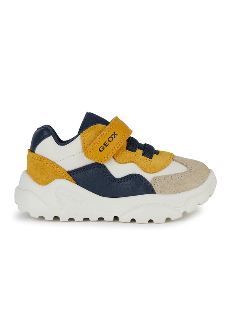 Pantofi sport cu inchidere velcro si detalii din piele intoarsa - Galben/Bej deschis/Bleumarin