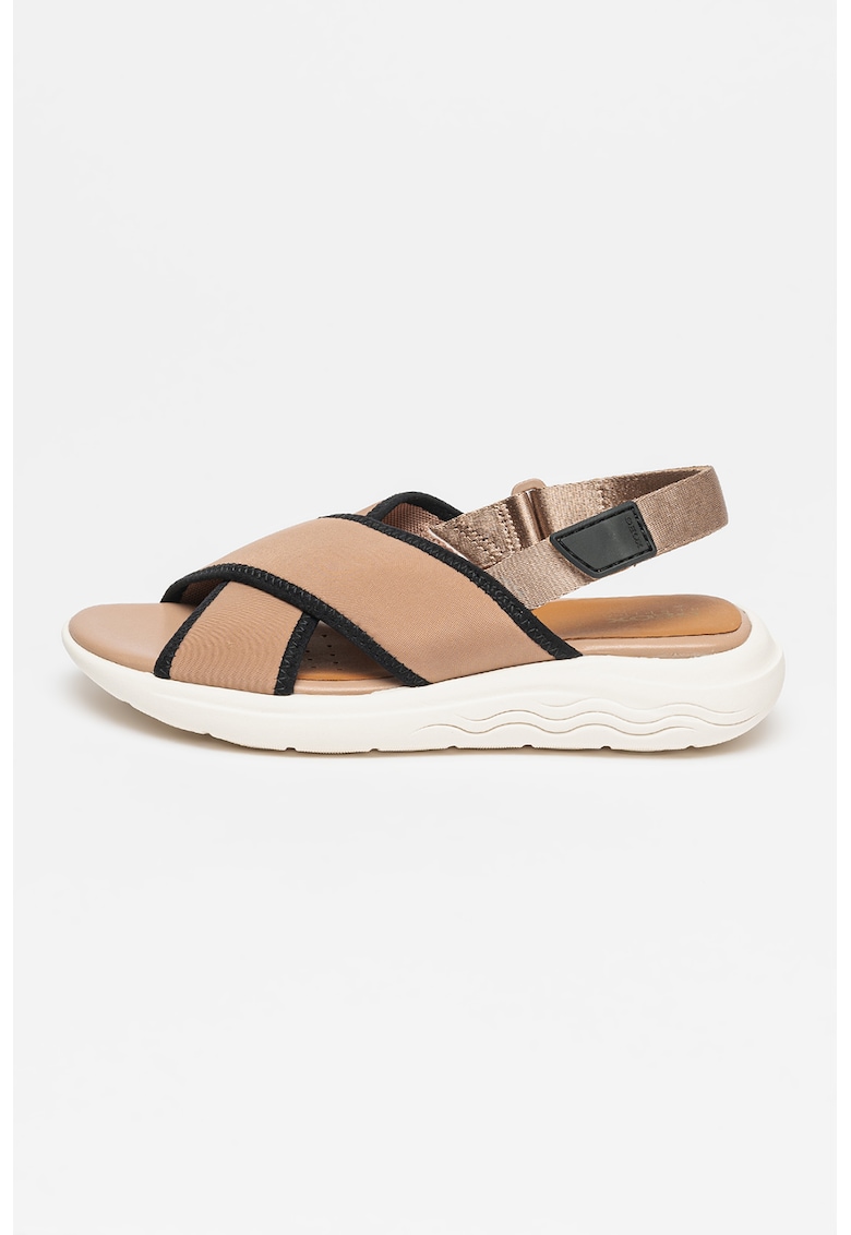 Sandale cu inchidere velcro si talpa wedge Spherica - Negru/Maro inchis/Alb murdar