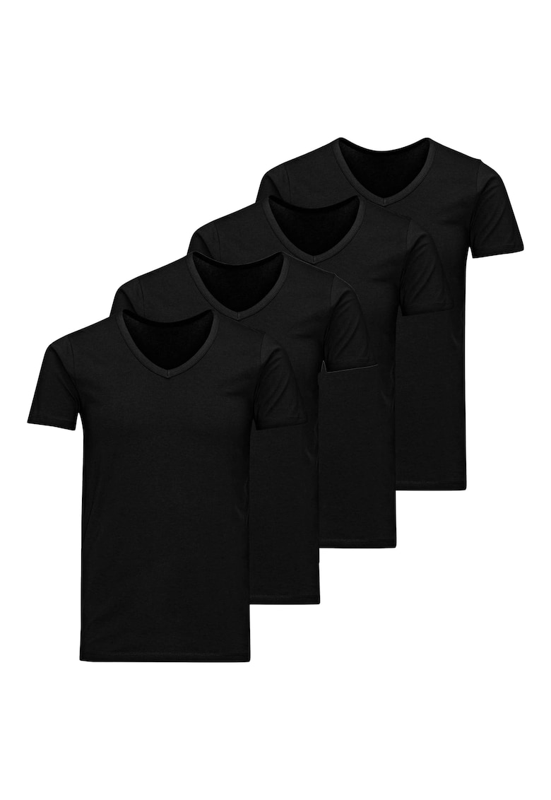 Jack & Jones Set de tricouri cu decolteu in V Basic - 4 piese - Negru