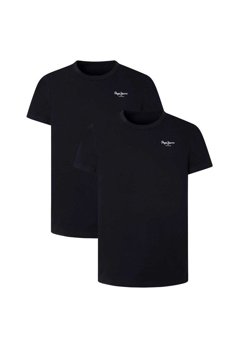 Set de tricouri cu decolteu la baza gatului - 2 piese - Negru