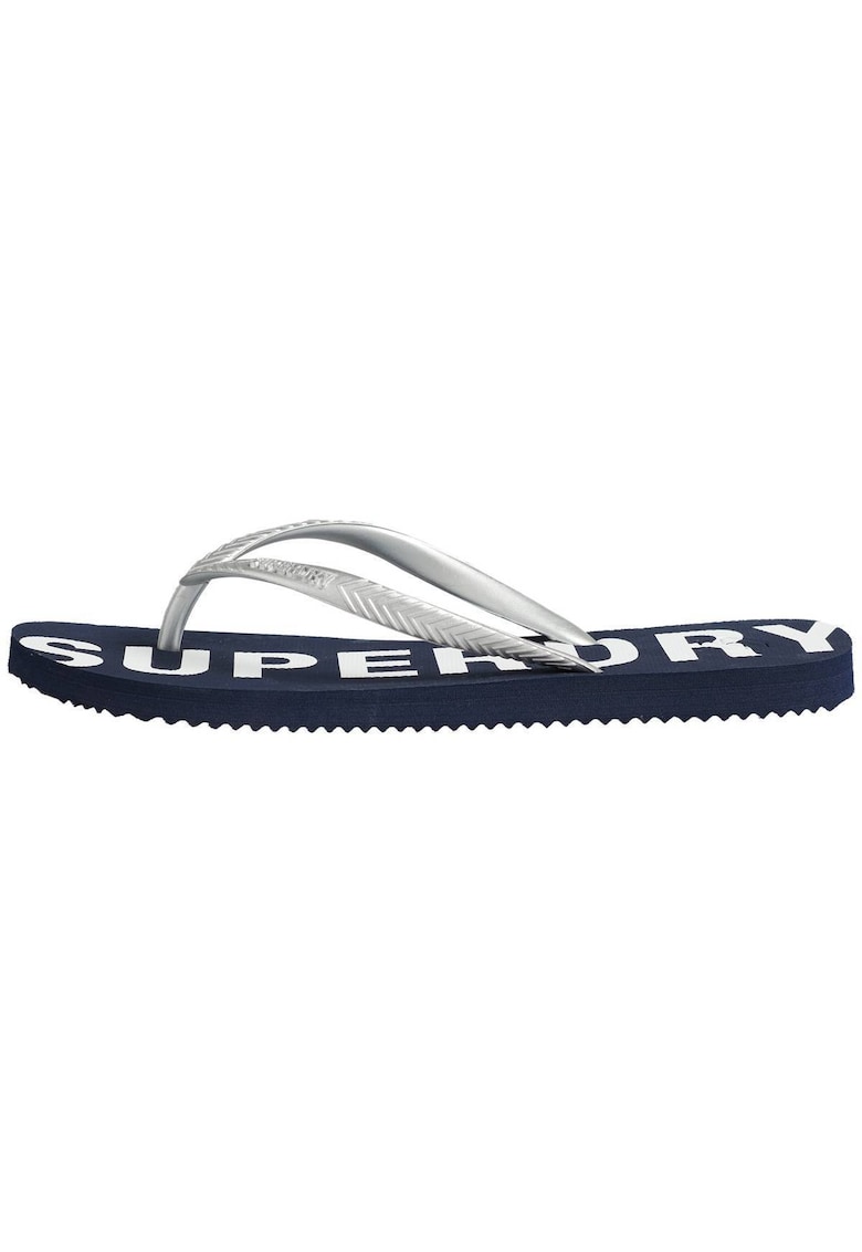 Papuci flip-flop cu logo Code Essential — Albastru inchis/Argintiu