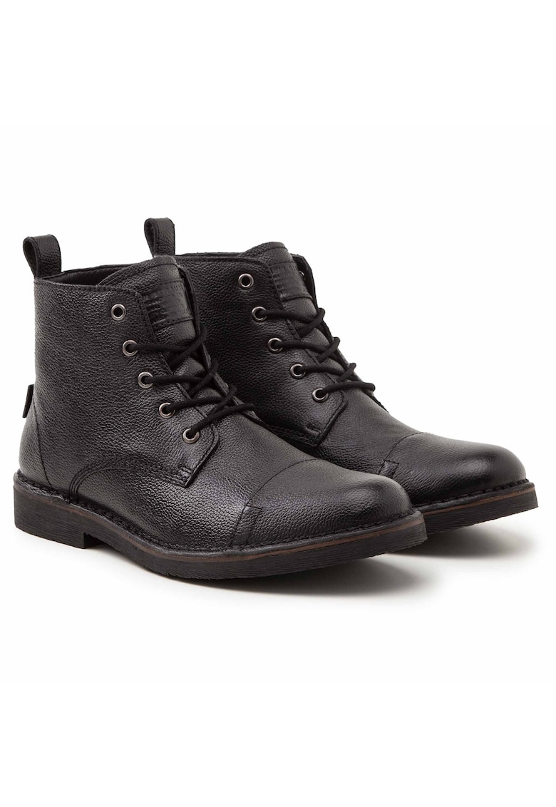 Ghete de piele cu varf rotund - Negru