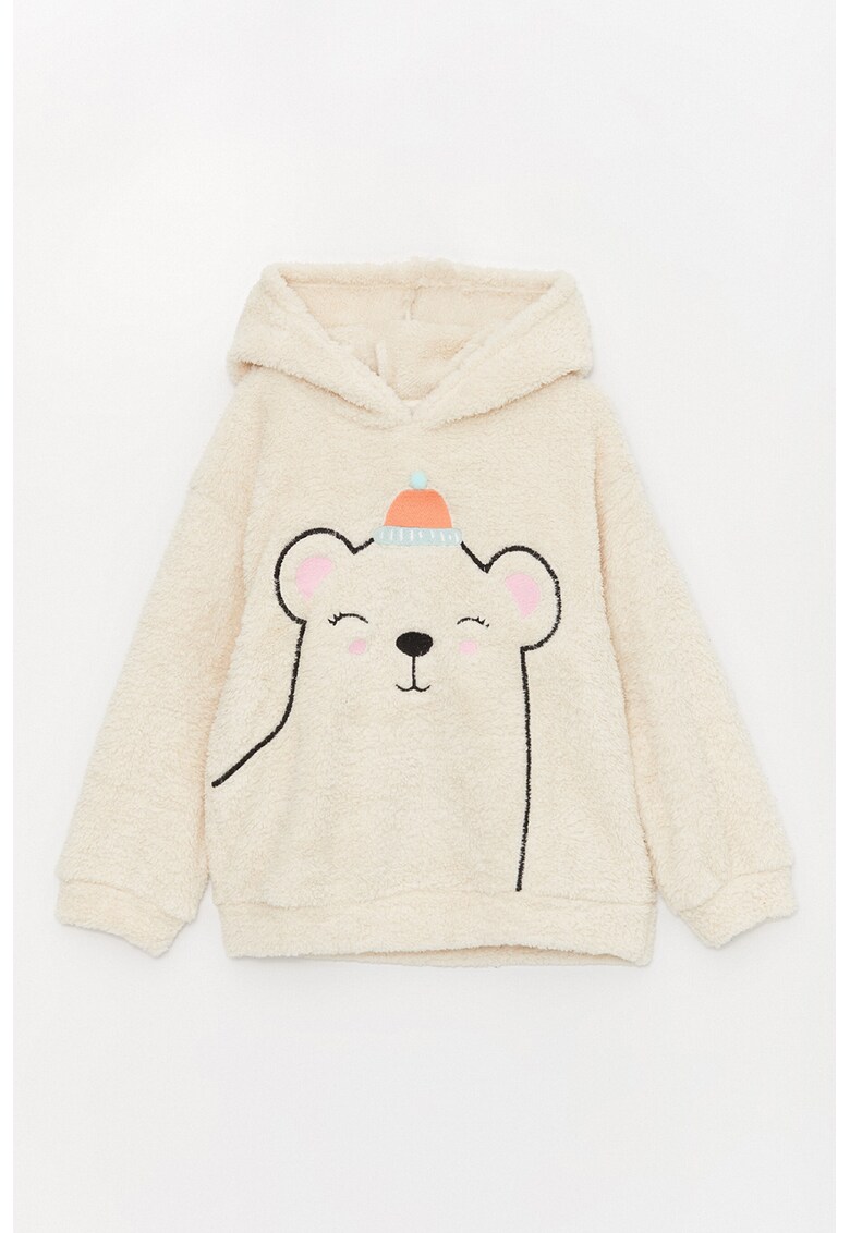 Hanorac din material teddy cu broderie