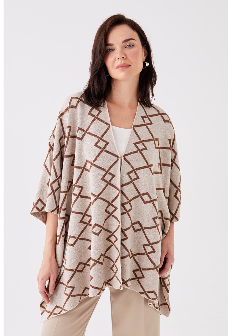 Cardigan-poncho cu model geometric