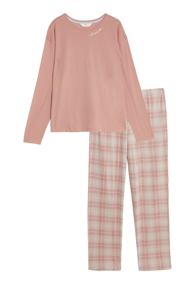 Pijama lunga cu pantaloni cu model in carouri